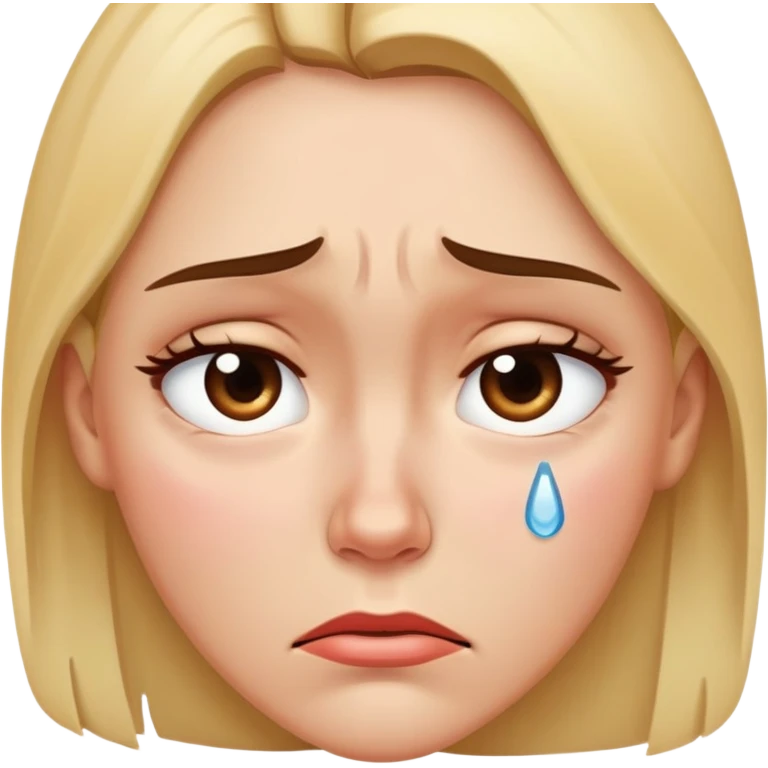 Female face looking upset and distraught, tears in eyes, frowning deeply emoji