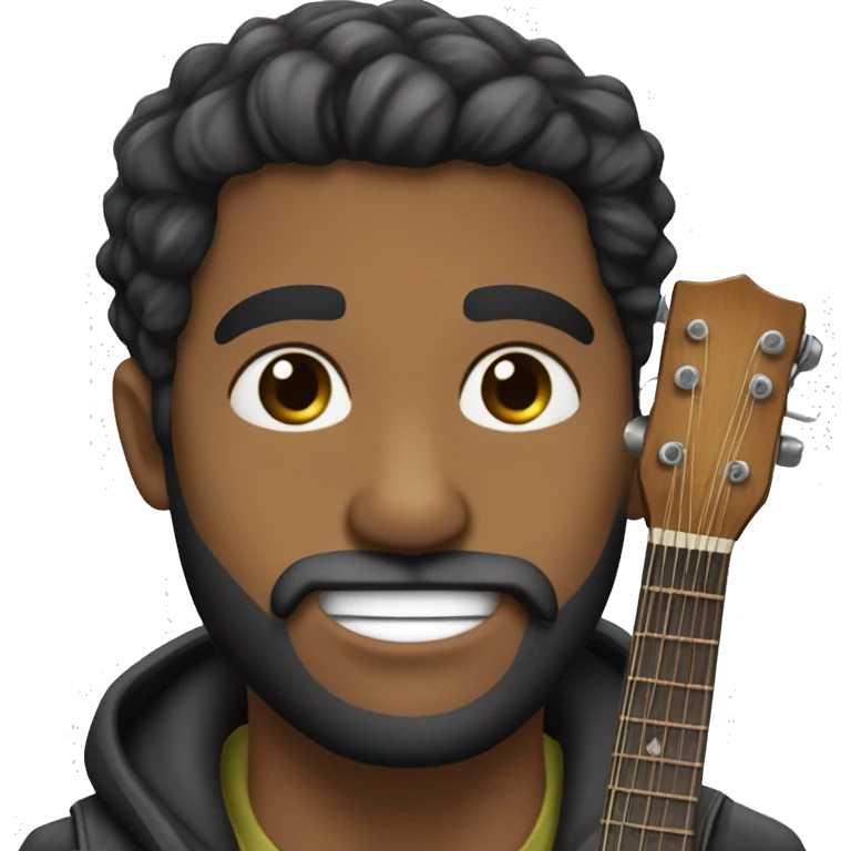 Homem moreno claro cabelo preto barba tocando violão  emoji
