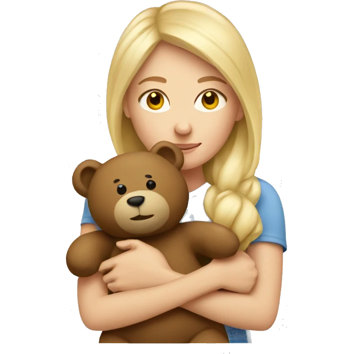 blonde woman hugs teddy bear emoji