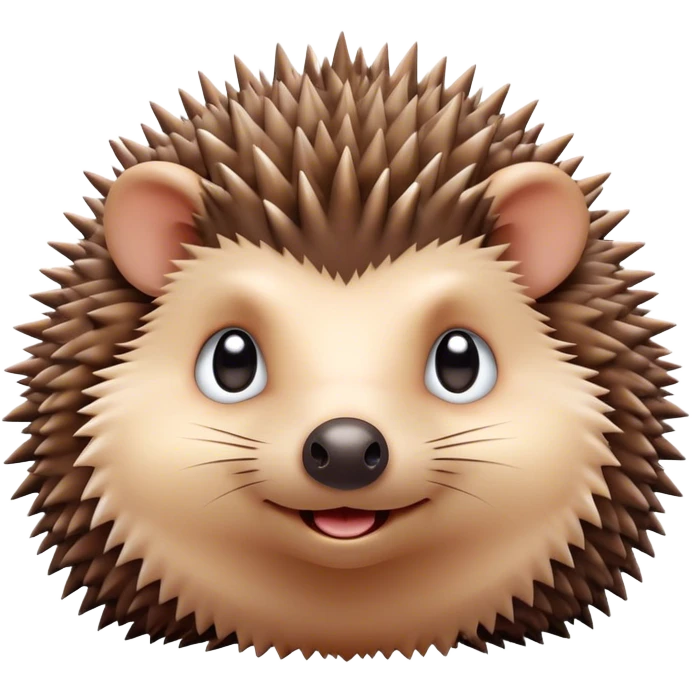 Cinematic Cute Hedgehog Portrait Emoji, Head tilted playfully and inquisitively, featuring a fluffy, spiky brown Fur with an irresistibly cute, round face and tiny ears, round, sparkling eyes filled with curious wonder, Simplified yet irresistibly adorable features, highly detailed, glowing with a warm, friendly glow, high shine, affectionate and quirky, stylized with a touch of woodland whimsy, bright and endearing, soft glowing outline, capturing the essence of a mischievous yet loving hedgehog, so playful it feels like it could roll out of the screen and into your arms! emoji