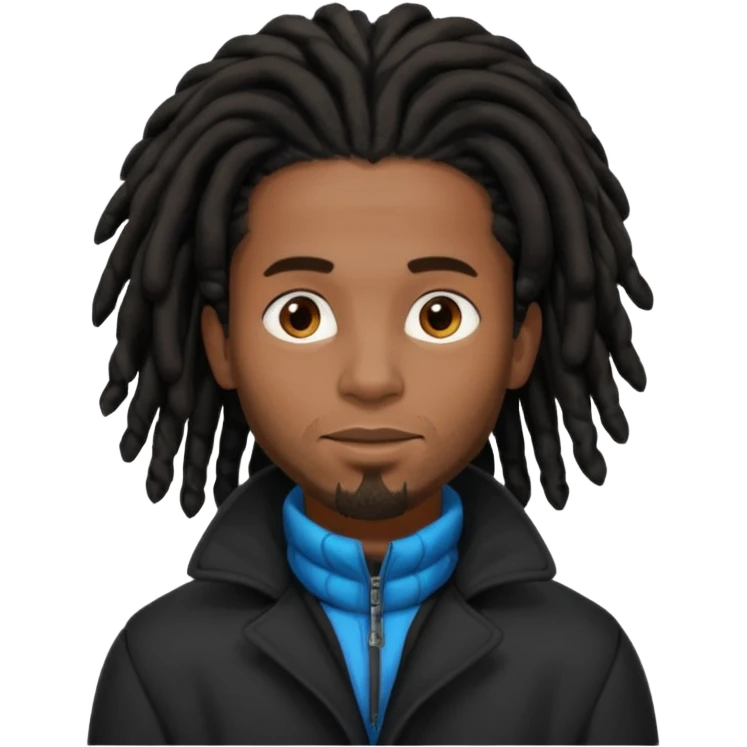 African American man brown skin complexion with black dreadlocks shoulder length wearing black bubble winter coat emoji