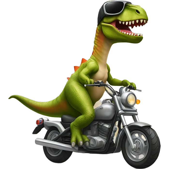 Dinosaur wearing a bra riding a motorcycle wearing sunglasses ￼ emoji
