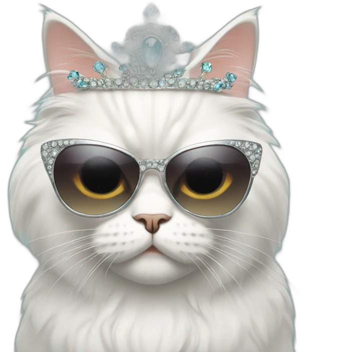 Persian cat wearing a tiara and sunglasses emoji