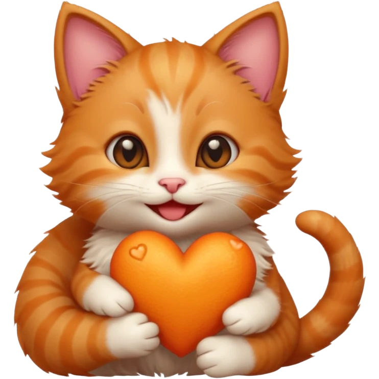The ginger kitten is hugging a heart, very happy and smiling, he has a very beautiful face. emoji