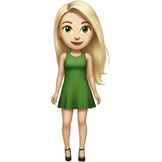 Realistic White girl with Long straight blonde hair, green eyes, tattoos, full body wearing dress and High heels , walking emoji