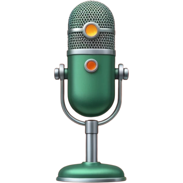 Microfono podcast vintage colorato verde scuro, rosa pastello e arancione emoji