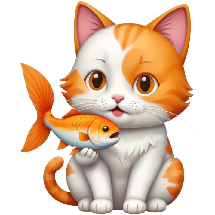 cat full body sitting holding a fish in its mouth emoji