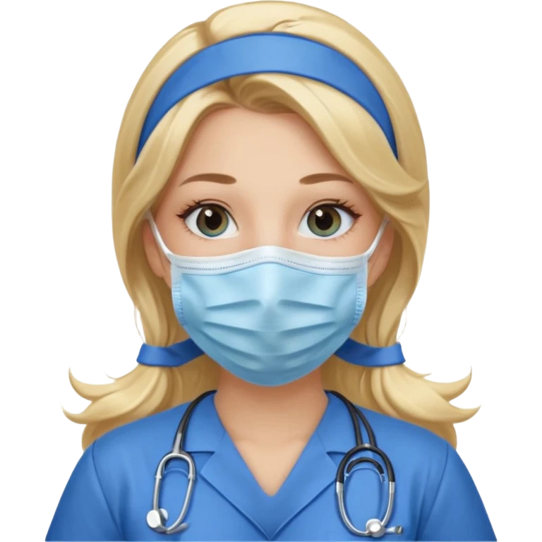 enfermera rubia con pelo largo, con mascarilla y guantes azules emoji