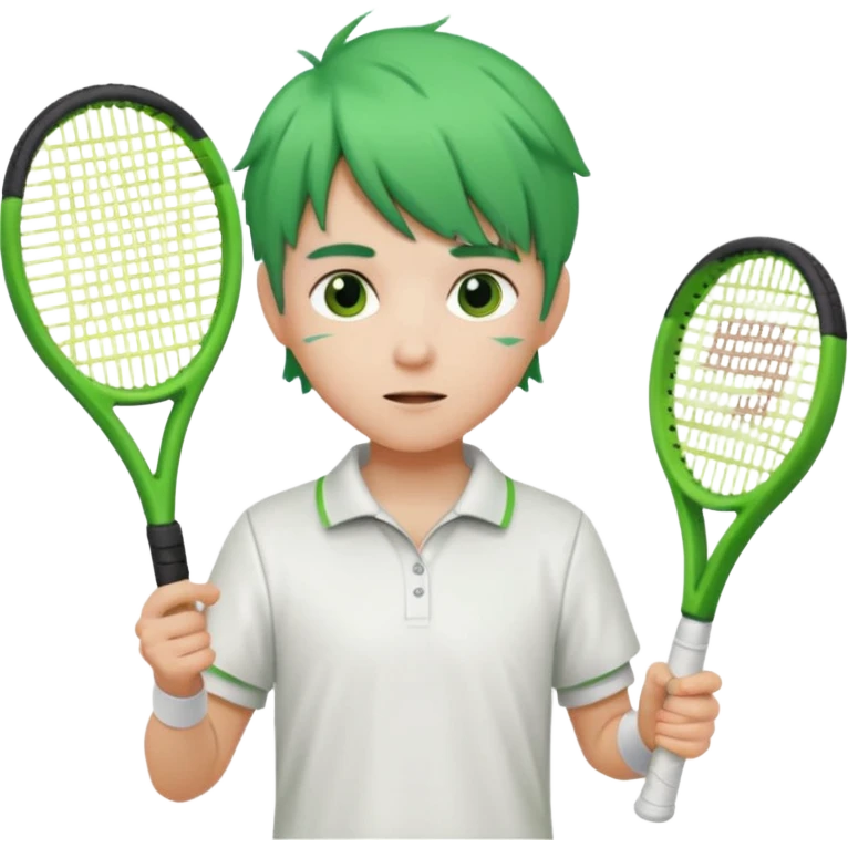 kid, green haired, white clothes, tennis player emoji