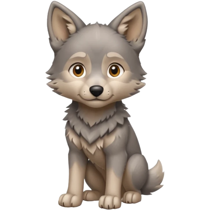 Wolf pup with soft fur and alert ears, half body, standing emoji