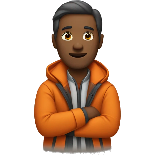 Man which is folding his hands and wearing the orange coat emoji