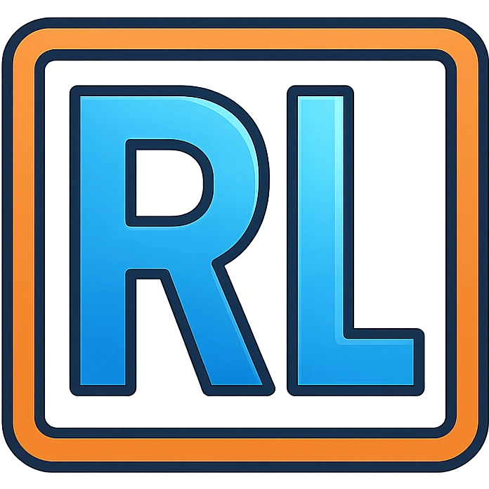 modern minimalistic logo featuring the letters 'RL' in bold sans-serif font, sleek professional design, clean lines, balanced typography, subtle gradient or metallic finish on letters, simple transparent background, conveys innovation strength reliability, ideal for tech or AI company emoji
