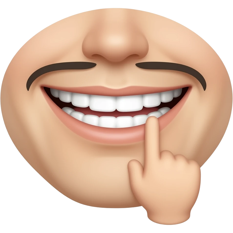 Smiling mouth with a finger on the bottom emoji