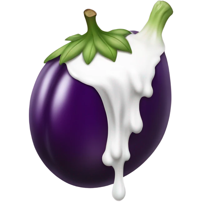 eggplant with milk flowing out from the bottom, like a milk waterfall emoji