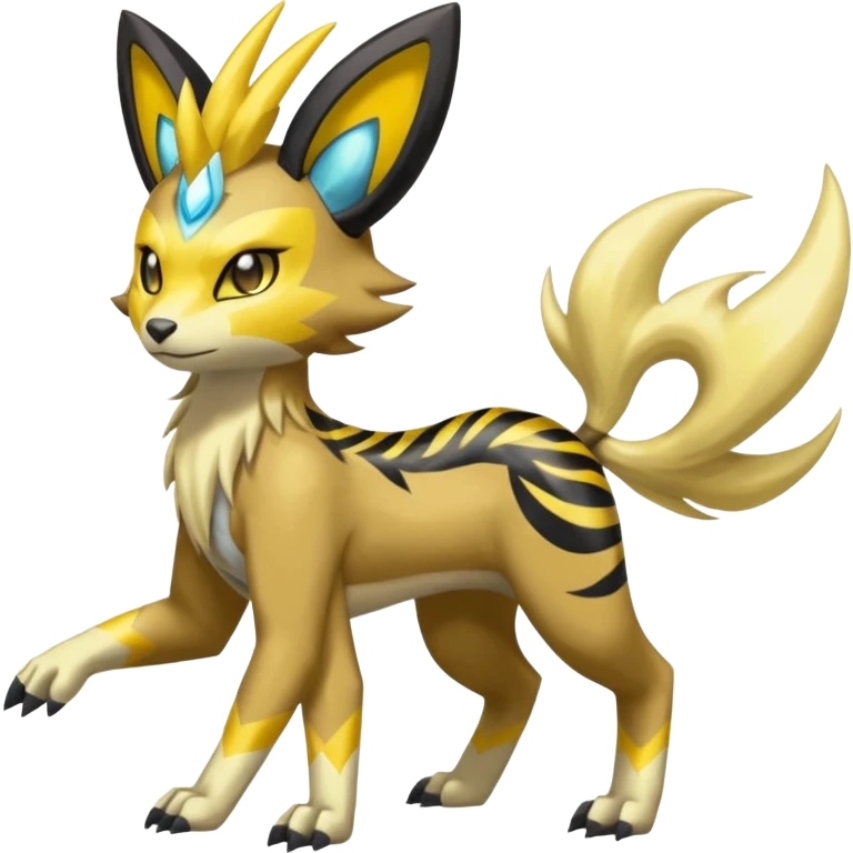 Feral Lightning-patterned Zig-zagged buzzy fuzzy Meloetta-Renamon-Manectric-Luxray-Electrike-Vernid-fusion-hybrid-creature, full body  emoji