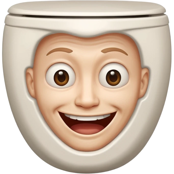 a human head, often with a distorted, grinning expression, emerging from a white, black, or gray toilet bowl emoji