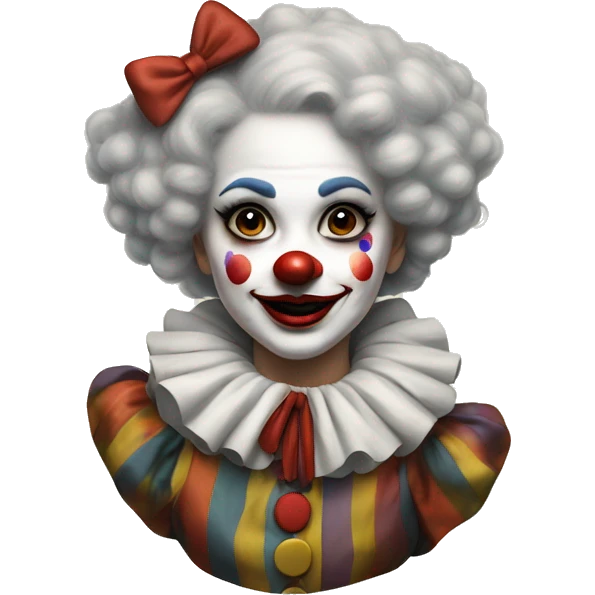 Old fashioned girl clown in fluffy collar with clown makeup  emoji