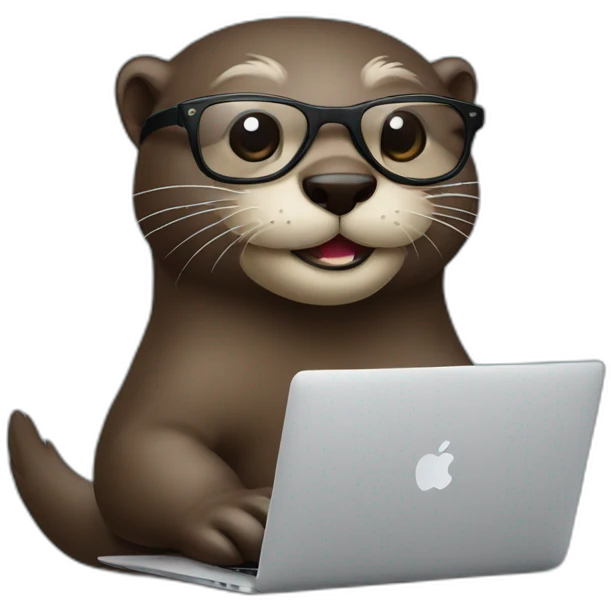 otter with glasses leaning against a pillow while using a macbook emoji