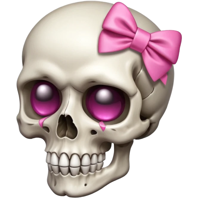 A skull with a small pink ribbon on yhrnside emoji