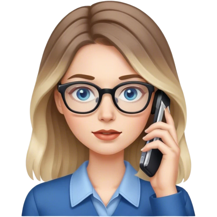  Pale Realistic balage hair woman wearing glasses and blue eyes speaking on 1 cell phone emoji