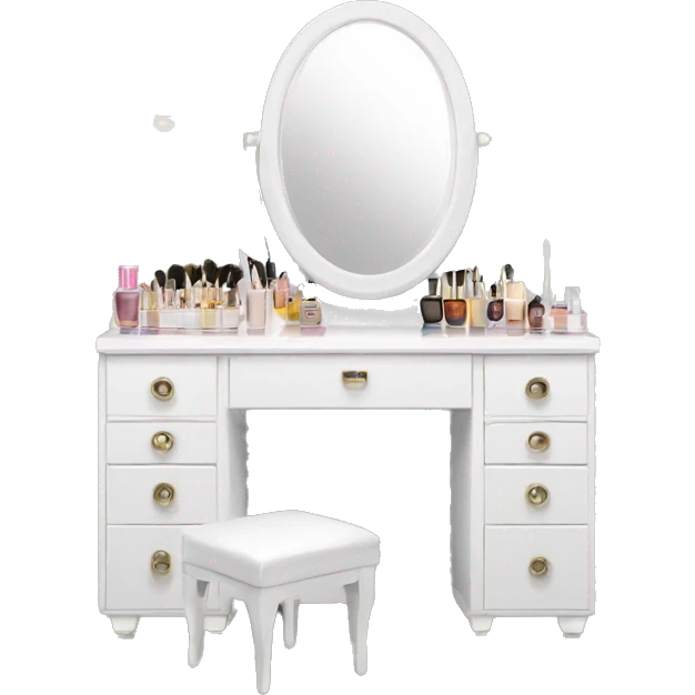 white makeup vanity with a mirror and light bulbs emoji