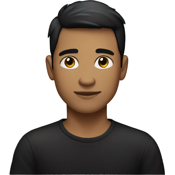Create an emoji of a young man with short black hair, medium skin tone, wearing a black t-shirt, arms crossed, and a neutral expression emoji