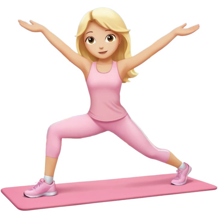 angelic blonde girl stretching in light pink gym emoji