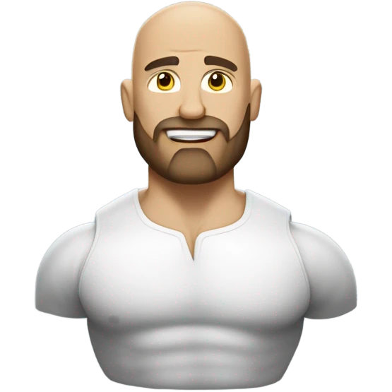 Bald white man with a beard and big muscles emoji