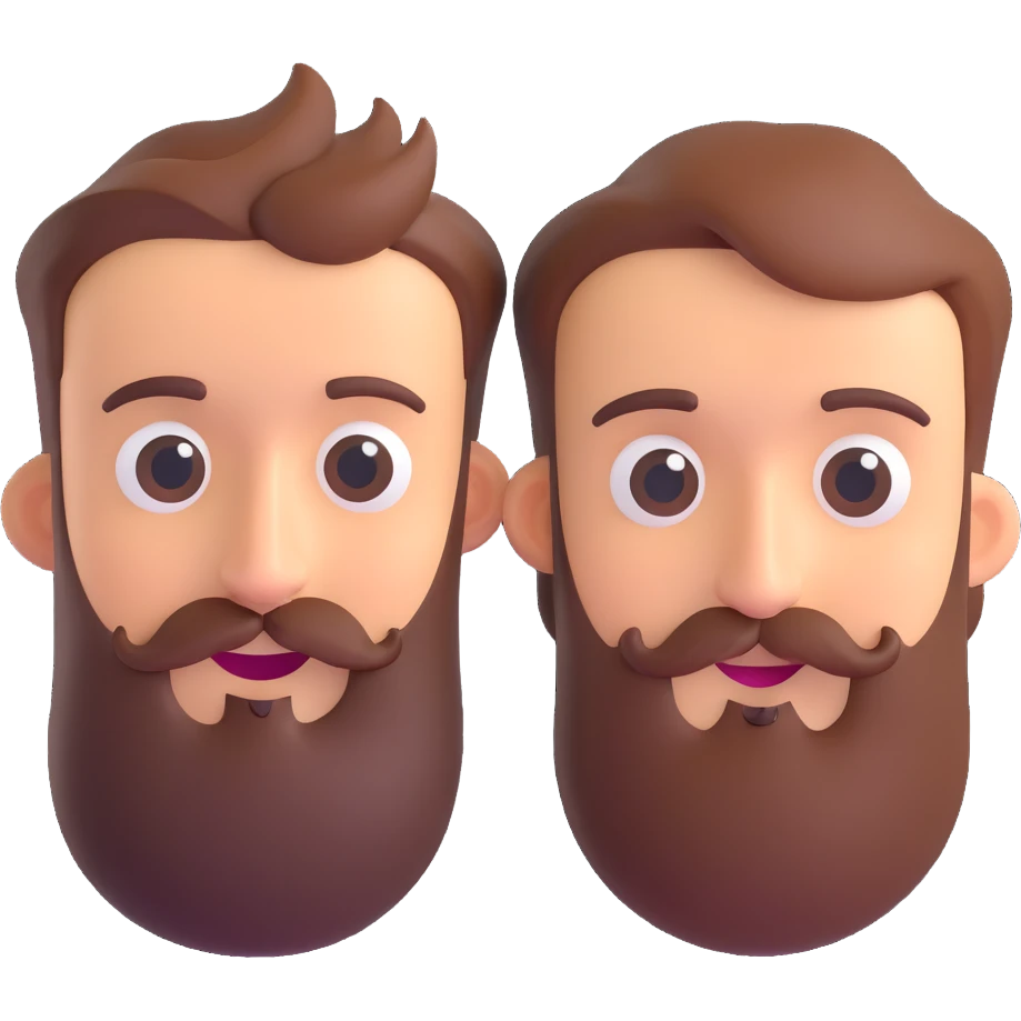 a cartoon bearded face with one side happy and one side sad, clear expressive style emoji