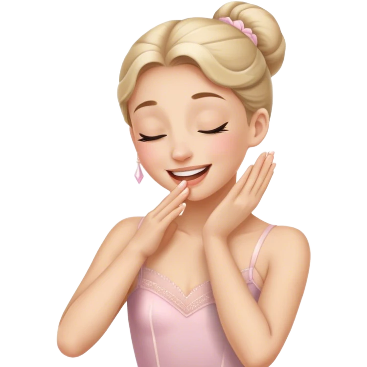 The ballerina laughs sweetly, covering her mouth with her hand and with her eyes closed emoji