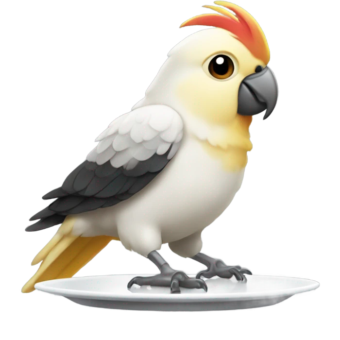 cockatiel holding plate with stake emoji