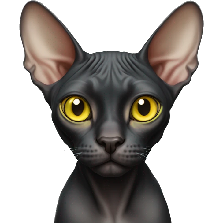 Black sphynx cat with yellow greenish eyes emoji