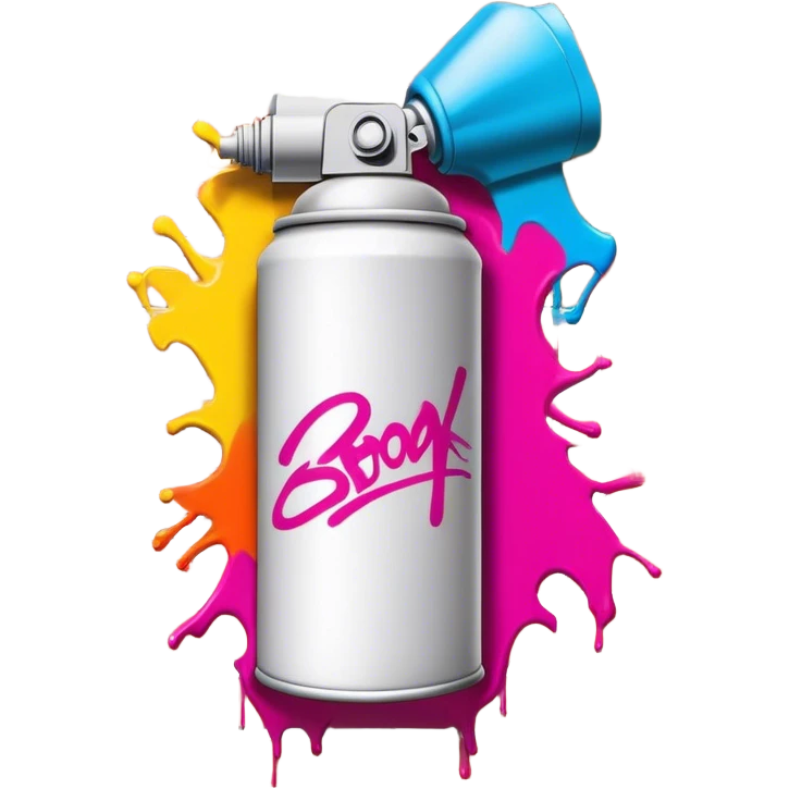 Graffiti icon, spray paint can, colorful spray paint splashes, brick wall with graffiti artwork and bold text, urban style, vibrant colors, minimalistic design, clean lines, transparent background. emoji