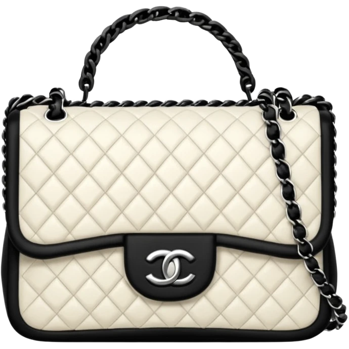 white tweed Chanel bag And black chain emoji