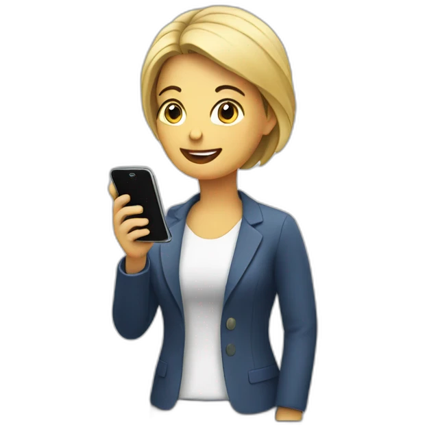 A woman talks to his mobile phone emoji