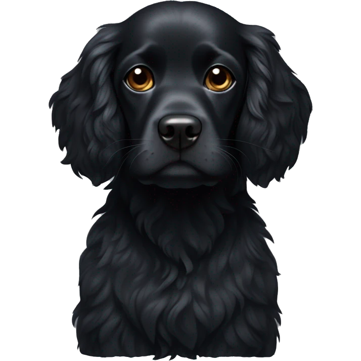 Small completely black spaniel with black fur on his whole face and white fur only on his chest emoji