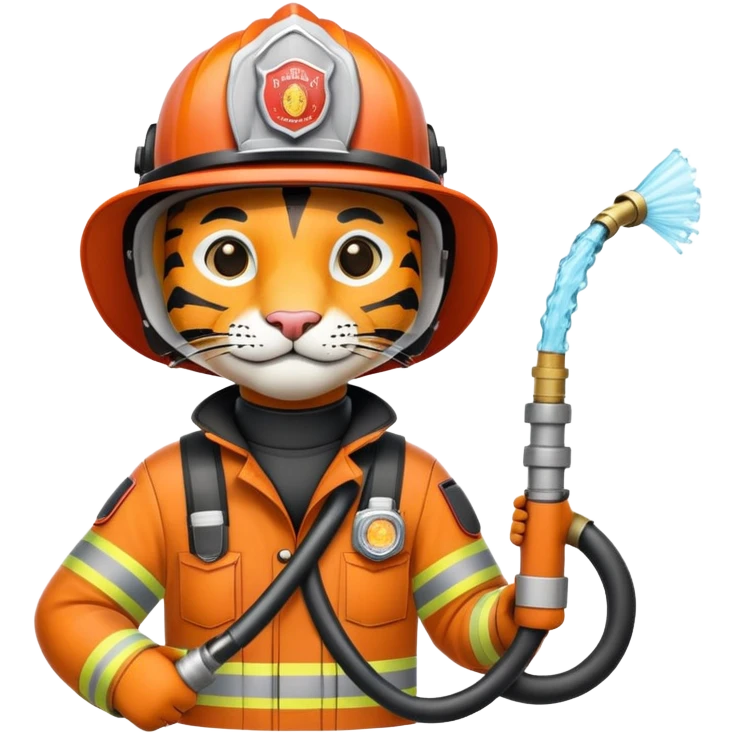 Tiger firefighter with helmet and hose emoji