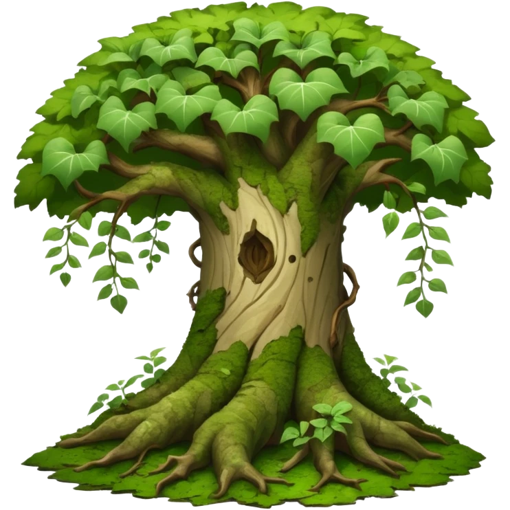 big tree, oak, bindweed, moss emoji