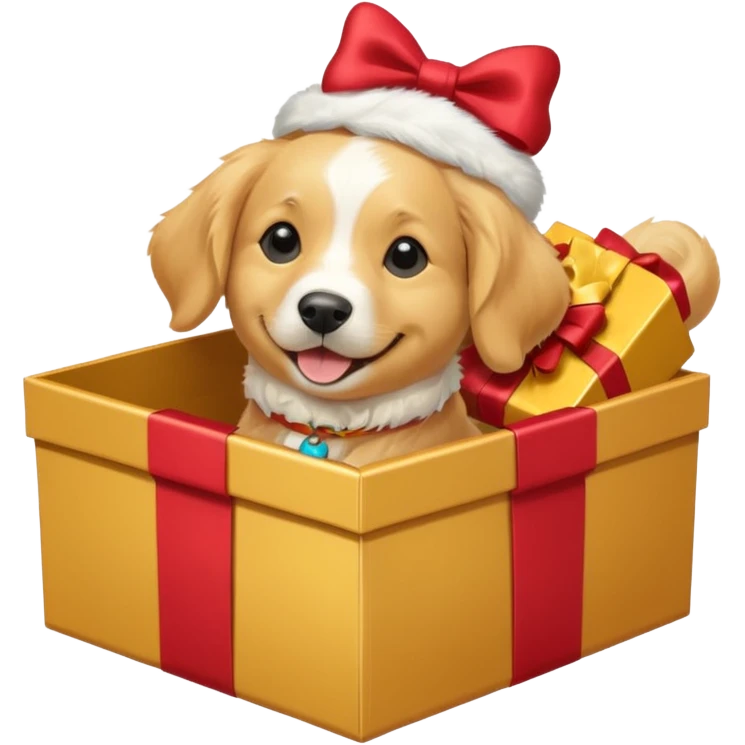 Dog in wrapped new yaer box emoji