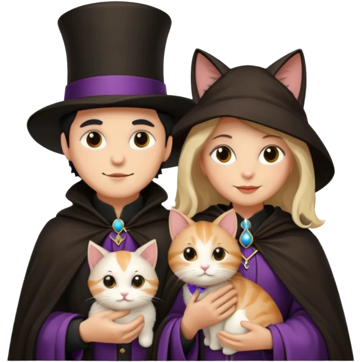 magician couple and their pet cat emoji