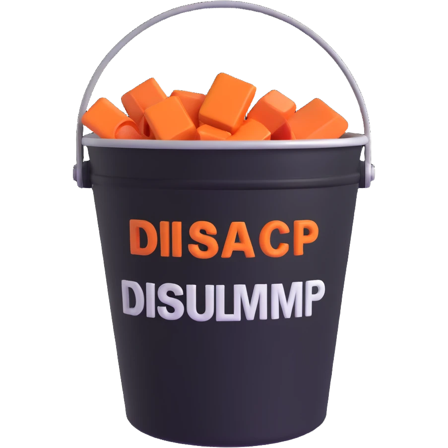 simple and clear 3D emoji style bucket with the word DISPROLIMP emoji