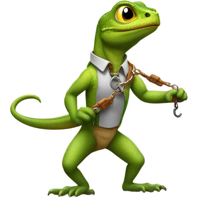 Lizard walking a man on a leash emoji