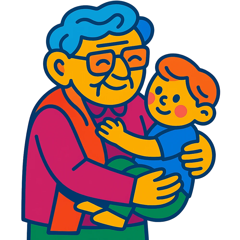 vibrant toon style old person holding a child in their arms emoji