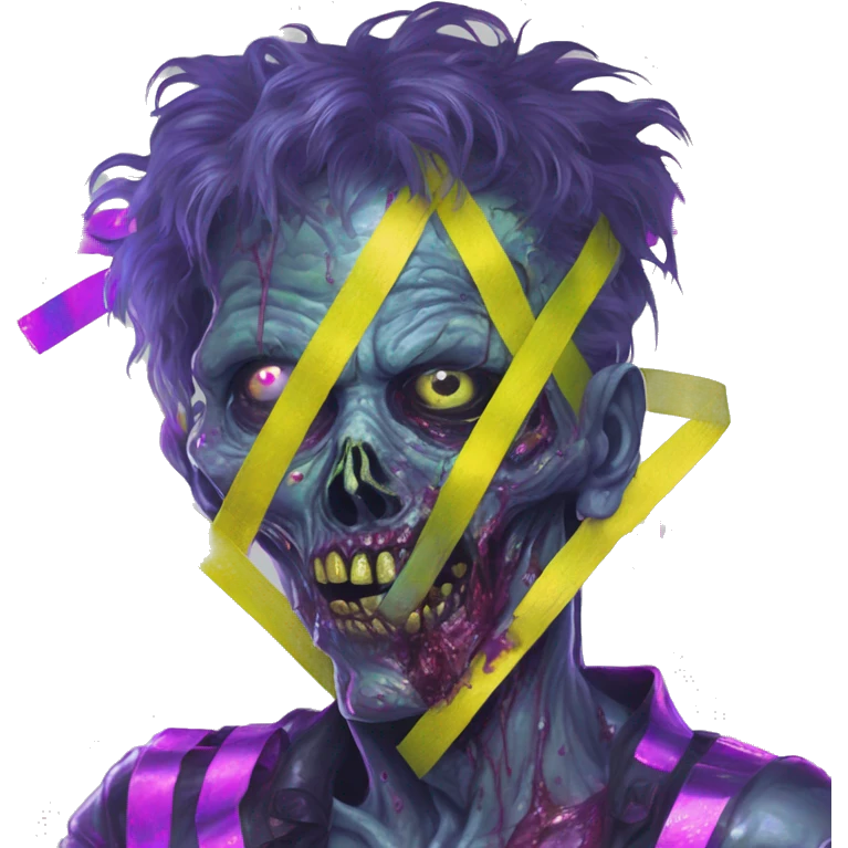 Zombie_ Vaporwave black holographic oilslick zombie yellow caution tape emoji