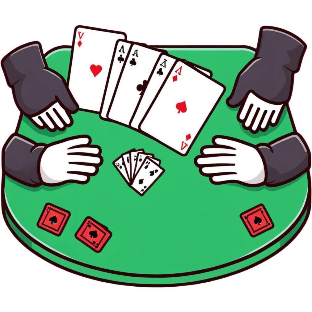 Pair of hands distributing playing cards on green felt table emoji