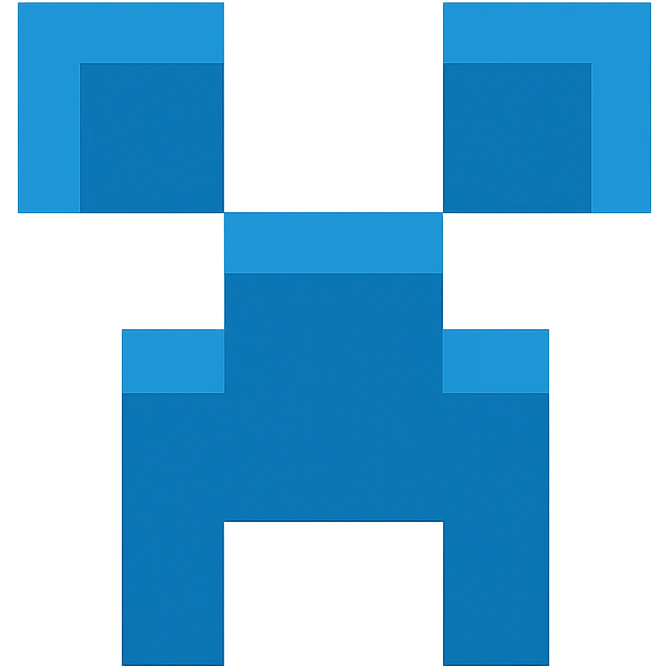 Create a minimalistic, flat blue pixel art icon inspired by the Minecraft Creeper face. Use only shades of blue for the pixelated face, with a fully transparent background. Keep the design simple, recognizable, and consistent with other flat blue icons. emoji