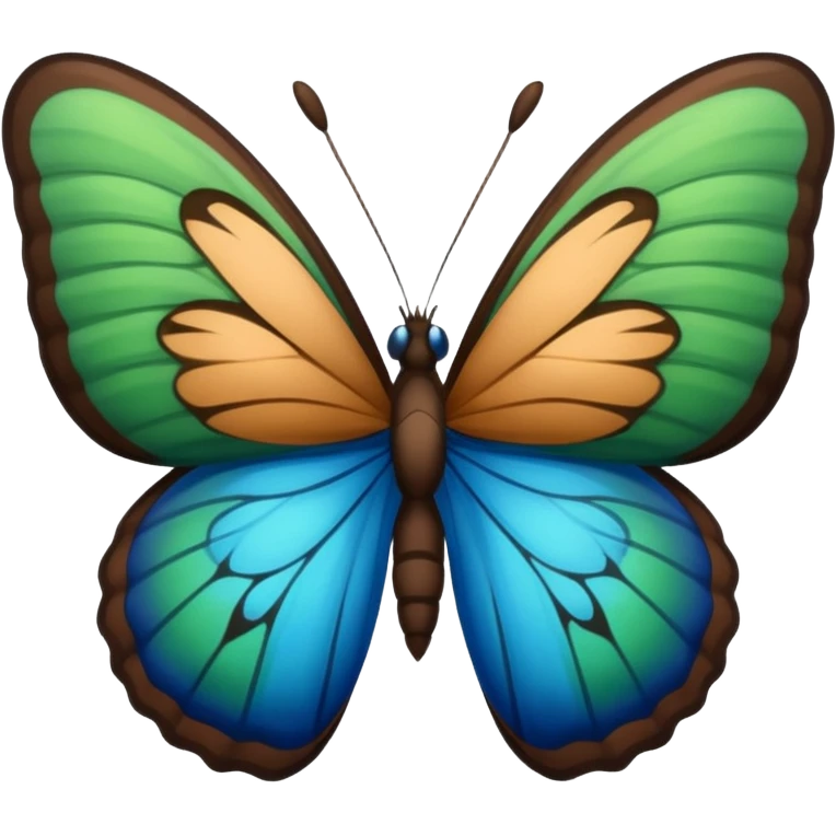 🦋 թևերի եզրերը լինի կապույտ, կանաչ թևերով, մարմնին միանալու հատվածը շագանակագույն, սև մարմնով  emoji