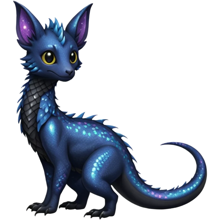 Feral Rare Fantasy Dark Glittery gothic spooky  sparkly shiny Draco-Vernid-Trico-species by LiLaiRa, random markings, tufted tail, tufted ears, full body emoji
