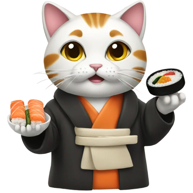 cat wearing a big coat eating sushi emoji