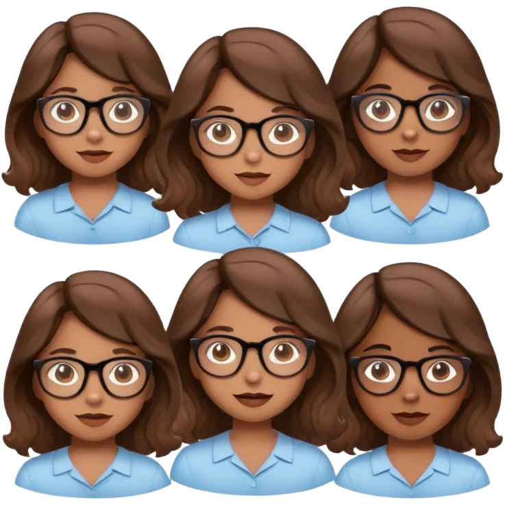Girl with glasses, wavy brown hair, diffeent emotions  emoji